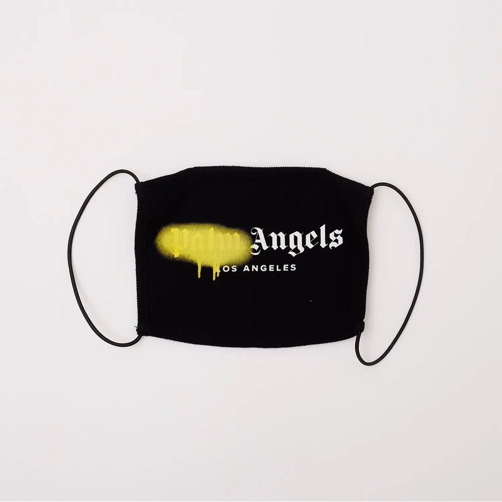 Black 'Angels Los Angeles' Face Mask with Yellow Spray Detail